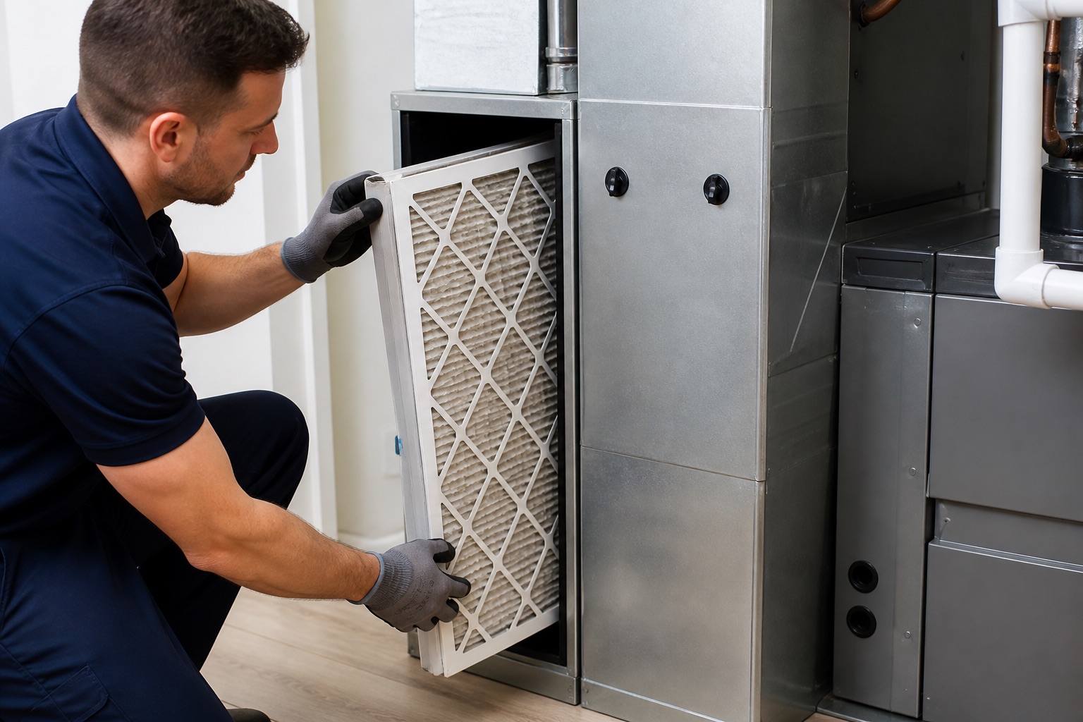 Whole-home air filtration system installed on a residential furnace