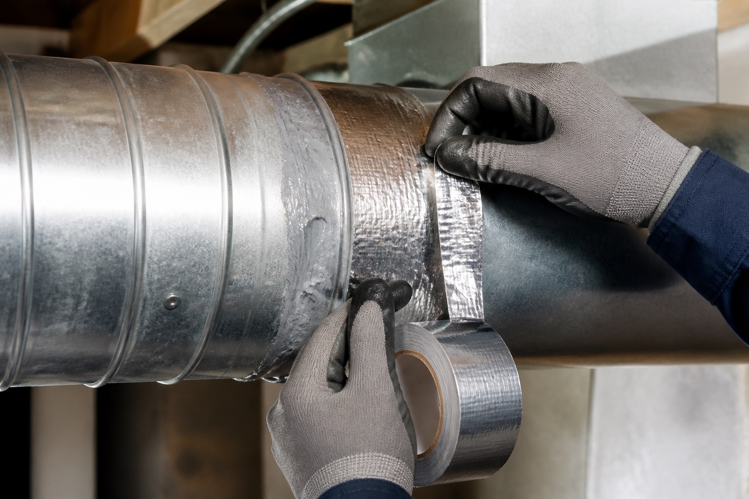 Sealing a leaking duct joint during a duct repair